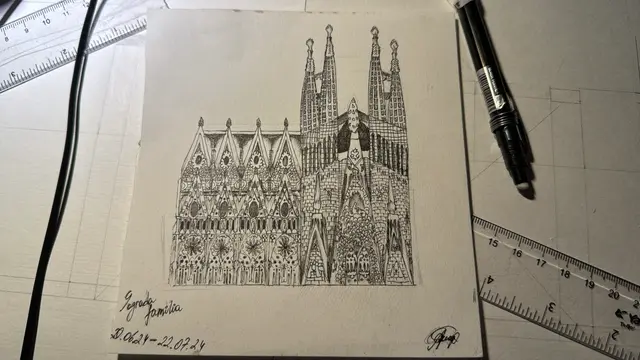 Ink drawing of the Sagrada Familia